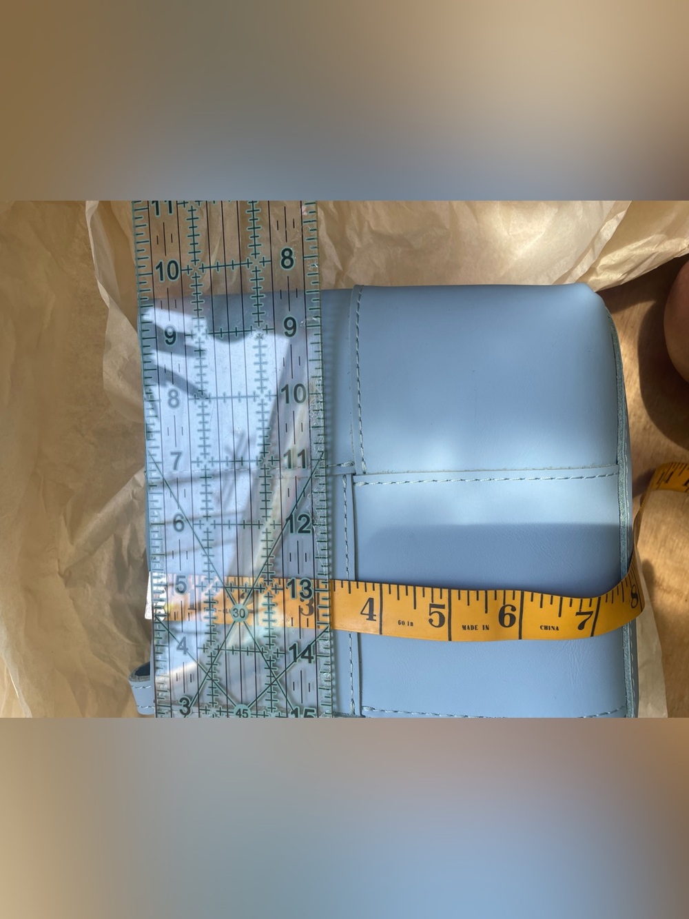 Portland Leather Light Blue Woven Patch Crossbody Bag - Picture 9 of 11